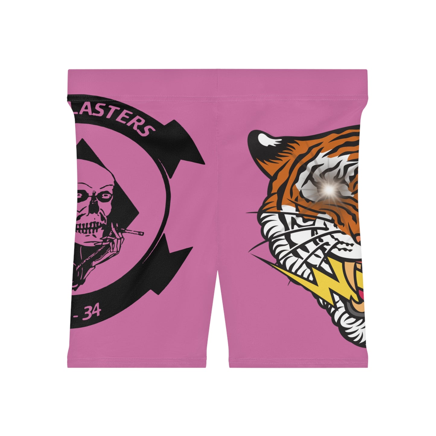 Naval Women's Biker Shorts with Tiger and Skull Design - Edgy Activewear for Fitness Enthusiasts