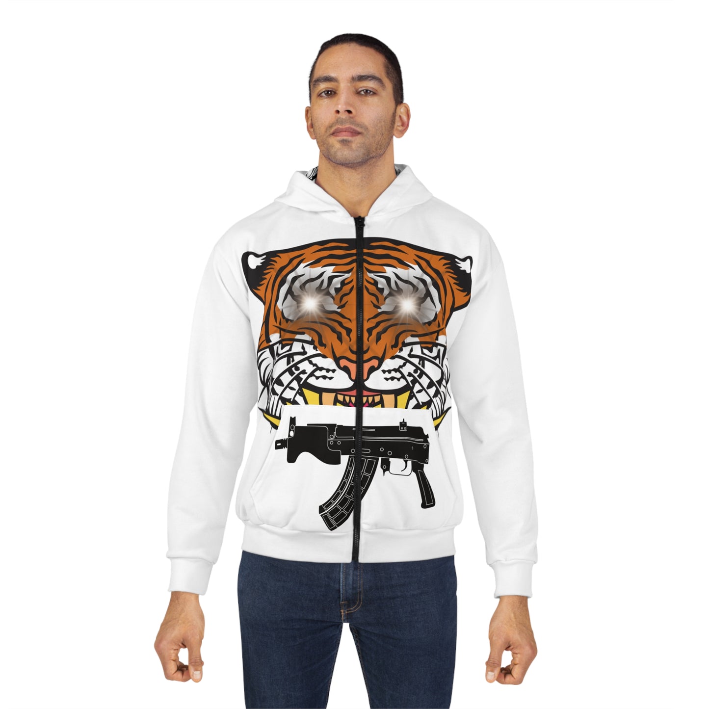 Bold Tiger Strap Unisex Zip Hoodie - Streetwear Style