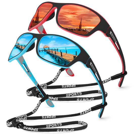 KUGUAOK 2 PACK Polarized Sports Sunglasses for Men Driving Cycling Fishing Sun Glasses 100% UV Protection Goggles