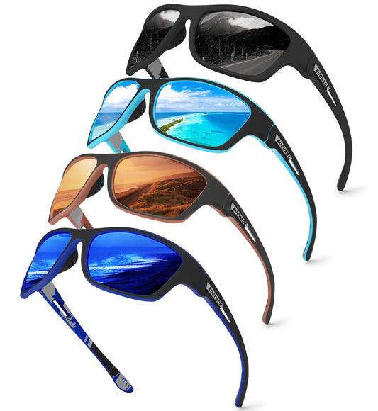 KUGUAOK 4PACK Polarized Sports Sunglasses for Men Fishing Cycling UV400 Protection Sun Glasses Women Wrap Around Running Goggles